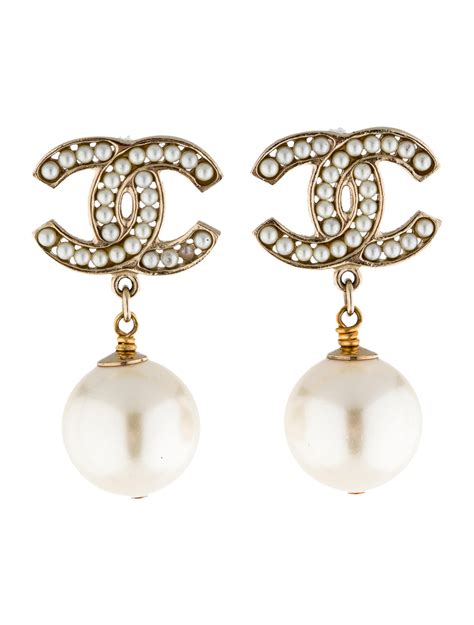 chanel earrings drop pearl|chanel earrings therealreal.